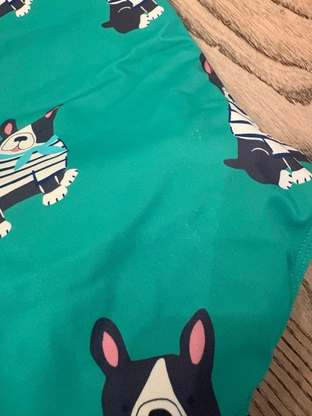 Mini Boden Cross-Back Swimsuit Dog Frenchie Print Green One Piece 9-10 years
